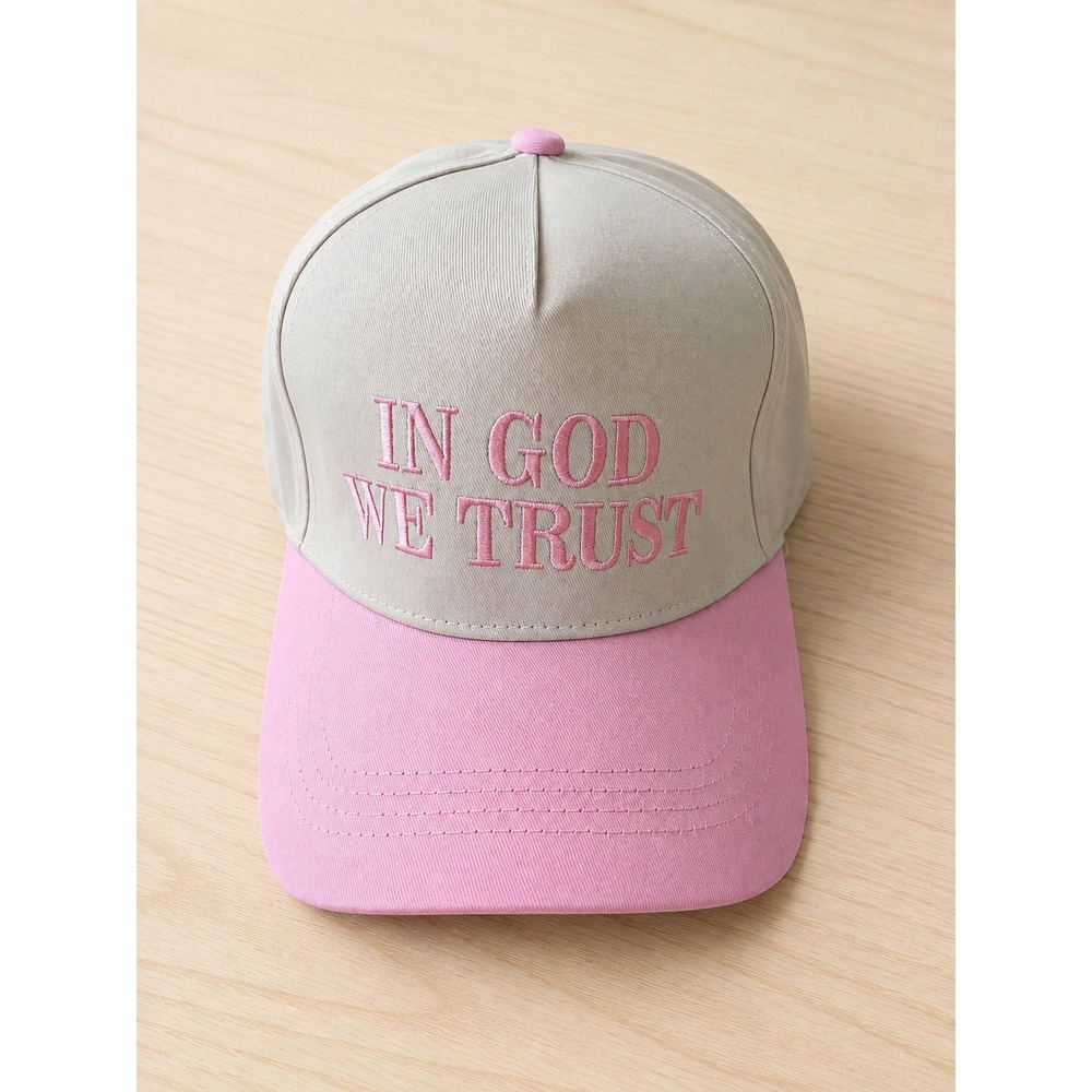 Zenana In God We Trust Baseball Cap Pink Cream Embroidered Adjustable Hat New